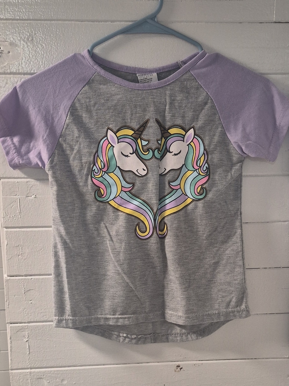 Girls Grey & Lavender Unicorn Raglan Tee